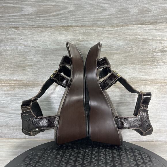 NAOT Womens Flirt Brown Leather T-strap Platform Wedge Sandals Size EU 37 US 6.5 - Picture 5 of 6